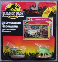Dilophosaurus & Stegosaurus from Jurassic Park - Die-Cast Metal Dinosaurs manufactured by Kenner [Front]