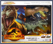 Tyrannosaurus Rex vs Giganotosaurus from Jurassic World - Dominion - Sound Surge manufactured by Mattel [Front]