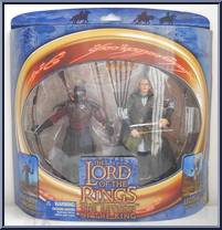 Haradrim Archer & Legolas (Rohan Armor) (UK) from Lord of the Rings - Return of the King - International Exclusives manufactured by Toy Biz [Front]