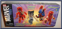 Civilian Logan / Juggernaut / Battle Damaged Daredevil / Masked Spider-Man from Marvel Minimates - Toys R Us 4-Packs manufactured by Diamond Select [Front]