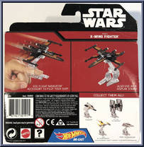 Poe's X-Wing Fighter (Wings Opened) from Star Wars - Hot Wheels Starships - Black Card / White Letters manufactured by Mattel [Back]