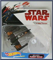 Poe's X-Wing Fighter (Wings Opened) from Star Wars - Hot Wheels Starships - White Card / Red Letters manufactured by Mattel [Front]