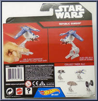 Republic Gunship from Star Wars - Hot Wheels Starships - Black Card / White Letters manufactured by Mattel [Back]