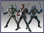 Masked Rider Sabaki & Eiki & Danki from Super Imaginative Chogokin - 3-Figure Boxed Set manufactured by Bandai [Front]
