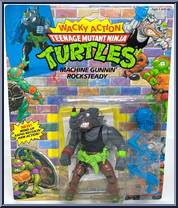 Machine Gunnin' Rocksteady from Teenage Mutant Ninja Turtles - Wacky Action manufactured by Playmates [Front]