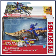 Optimus Prime & Grimlock from Transformers - Age of Extinction - Robots in Disguise - Dino Sparkers manufactured by Hasbro [Front]